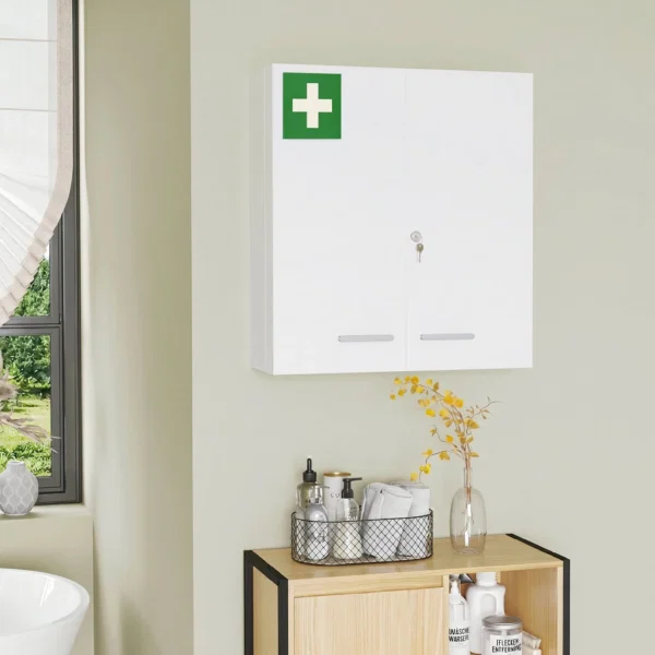 Dulap pentru medicamente cu 6 rafturi, cu incuietoare si 2 chei, din otel, 55x18x60 cm, alb - imagine 10