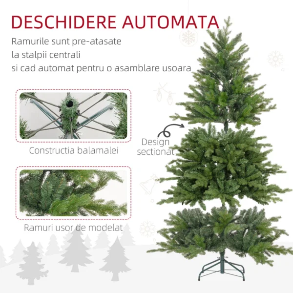 Brad de Craciun 210 cm din plastic verde cu baza din metal si 2445 de crengi ignifuge - imagine 6