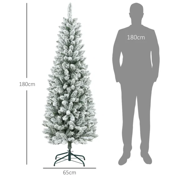 Brad de Craciun 183 cm cu 479 Ramuri Inzapezite, Design Ingust si Inalt cu Baza Rabatabila, Verde - imagine 3