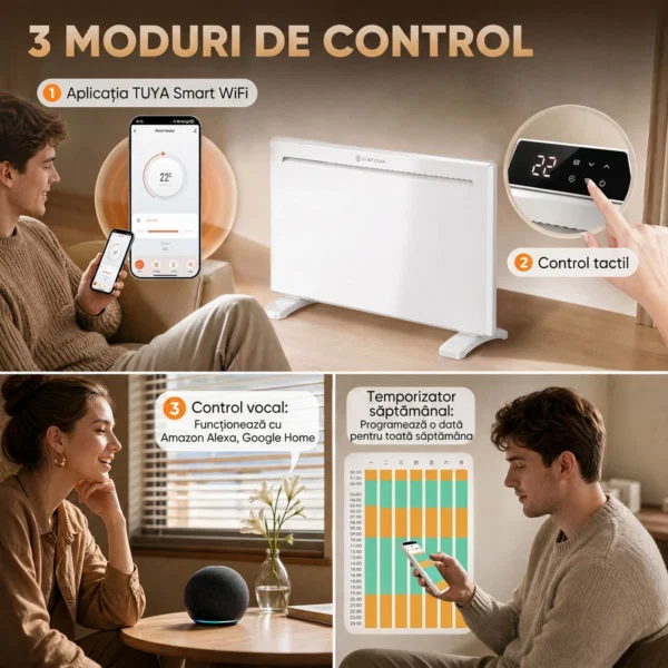 Convector Electric 1500 W, de Perete si Podea, Compatibil Alexa si Google Home, Alb - imagine 5