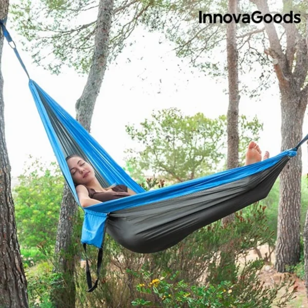 Hamac dublu pentru Camping Swing & Rest InnovaGoods, 270x140 cm, tesatura de parasuta