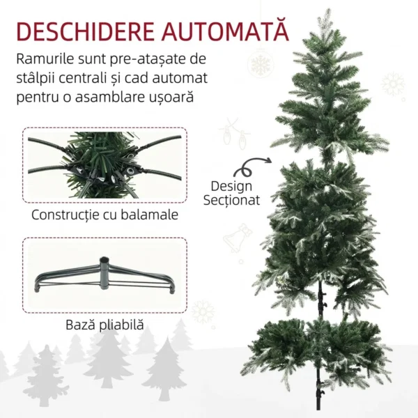 Brad de Craciun inzapezit cu 850 de ramuri si design pe sectiuni, din plastic si otel, Ø110x180 cm, verde - imagine 6
