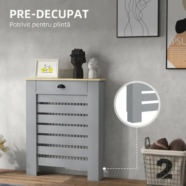 Acoperis pentru Calorifer din MDF cu Sertar, 78x19x95.5 cm, Gri - imagine 4
