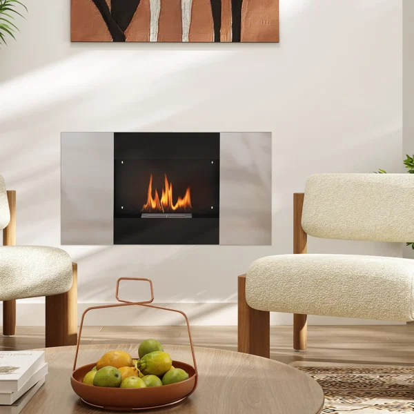 Semineu Bioetanol 0,9L de Perete din Otel Inoxidabil, 100x15x54 cm, Negru si Argintiu - imagine 10