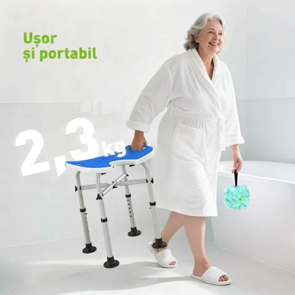Taburet de dus reglabil pe inaltime cu maner, sezut captusit in forma de U si picioare antiderapante, albastru - imagine 7