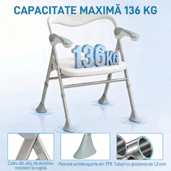 Scaun de dus pliabil cu cotiere si spatar, reglabil, 136 kg - imagine 6
