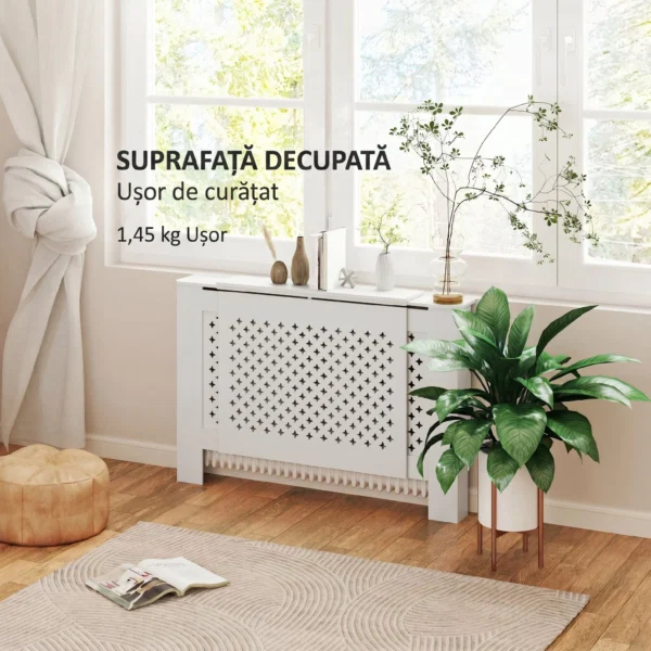 Masca pentru Calorifer cu Grilaj Incrucisat si Lungime Reglabila, 136-200 x 21,5 x 91,7 cm, Alb - imagine 9