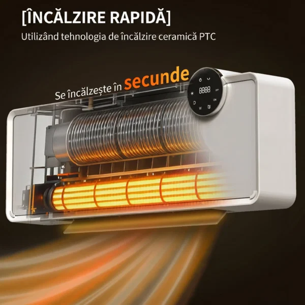 Aeroterma Electrica Ceramica de Perete 2000W cu 3 Moduri, Temperatura Reglabila, Timer si Telecomanda, Alb - imagine 4