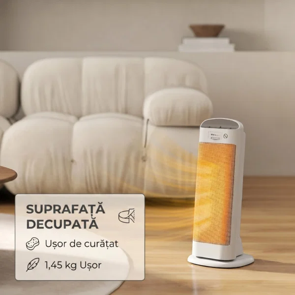 Incalzitor electric ceramic 2000W, 4 moduri si incalzire reglabila, oscilatie la 55°, alb - imagine 8