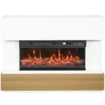 Semineu Electric Helsinki, Panoramic cu 3 Laturi, Incastrabil sau Independent, 117 × 86 cm, Flacara 3D in 12 Culori, 2 Trepte de Incalzire, 900/1800 W, Telecomanda, Timer, Alb