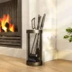 Set de Accesorii pentru Semineu, 5 Piese din Metal, Matura, Lopata, Cleste, Carlig si Cos, Negru - imagine 2