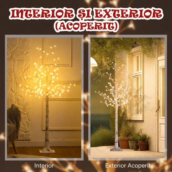 Copac Di Betulla Con 120 Lumini Led Inalt 150cm 3 Niveluri Luminosità Alb - imagine 7