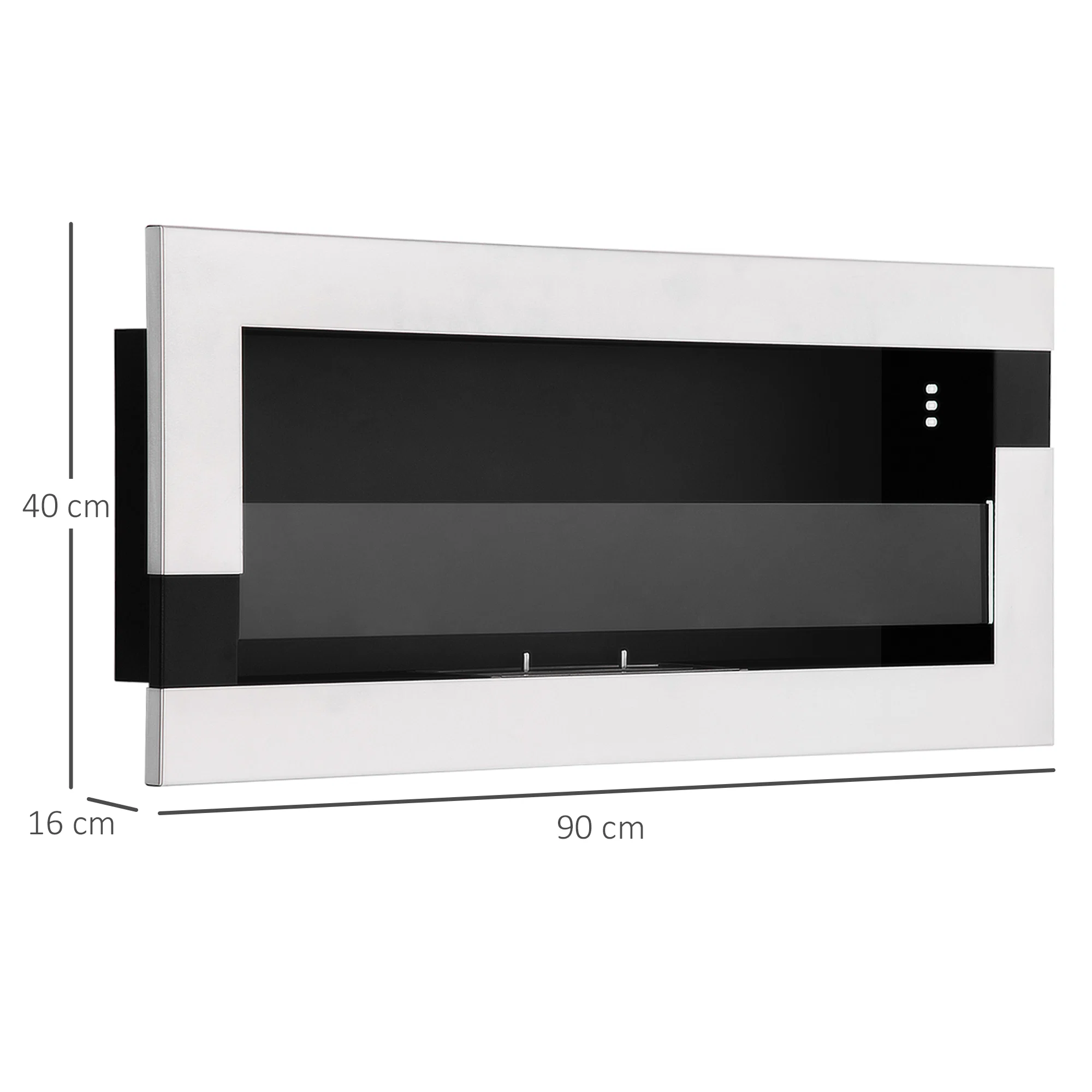 Semineu cu bioetanol montat pe perete din otel inoxidabil, 90x16x40cm, argintiu 4 Dimensiunile semineului Luxe Fire: 90 × 16 × 40 cm