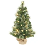 Brad de Craciun Mic, Inaltime 60 cm cu 35 Luminite LED Albe, 68 Crengi Dese si Ignifuge, Verde