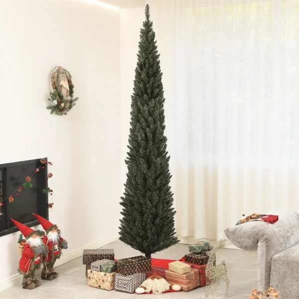 Brad de Craciun Slim Inalt de 225 cm Economisitor de Spatiu cu 538 Ramuri cu Baza din Otel pentru Interior, Verde - imagine 10