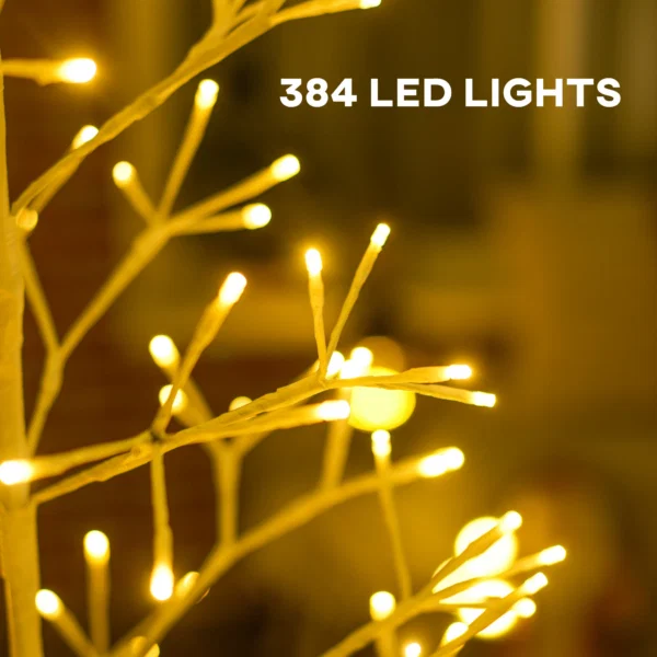 Brad de Craciun artificial cu 384 de lumini LED albe si crengi pliabile, din PP si otel, Ø20x180 cm, alb - imagine 4