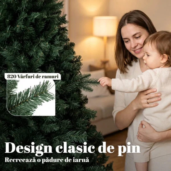 Brad de Craciun Artificial, 180 cm, cu 820 de Crengi Ignifuge, Verde - imagine 5