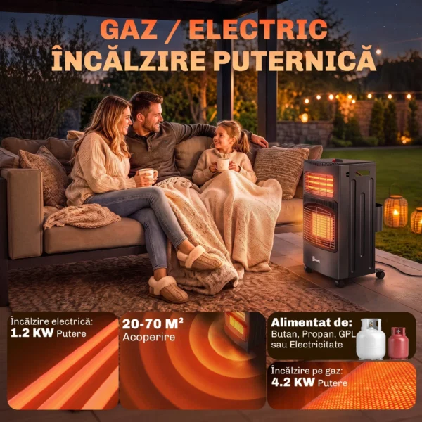 Soba pe Gaz si Electrica, Pliabila, 3 Trepte de Incalzire pentru Fiecare Mod, Neagra - imagine 4