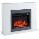 Semineu Electric Bolzano, De Perete, 113 × 87,5 cm, Efect de Flacara cu 3 Niveluri de Luminozitate, Temperatura Reglabila intre 17 si 27 °C, Timer, Telecomanda, Alb
