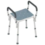 Taburet pentru Dus Reglabil cu Brate si Orificii de Drenaj, din Aluminiu, HDPE si EVA, 52x45x57-69 cm