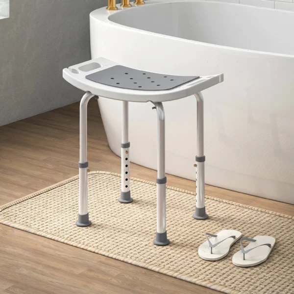 Scaun de Dus din Aluminiu si Plastic Antialunecare, Inaltime Reglabila 6 Niveluri 39-52cm, Gri - imagine 8
