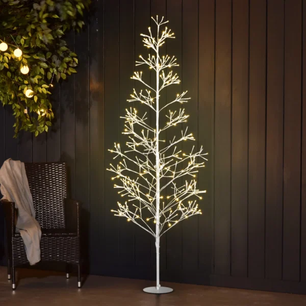 Brad de Craciun artificial cu 384 de lumini LED albe si crengi pliabile, din PP si otel, Ø20x180 cm, alb - imagine 7