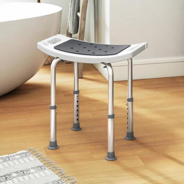 Scaun de Dus din Aluminiu si Plastic Antialunecare, Inaltime Reglabila 6 Niveluri 39-52cm, Gri - imagine 2