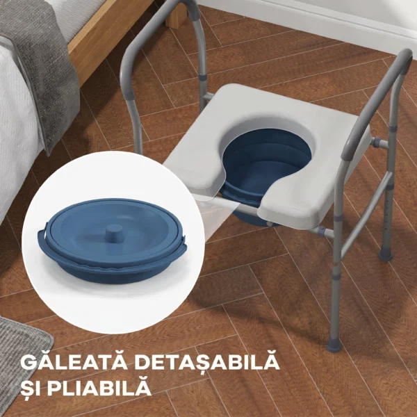 Scaun comod WC pentru varstnici si persoane cu dizabilitati 4 in 1 reglabil pe inaltime, cu brate capitonate, gri - imagine 8
