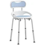Scaun de Dus cu Spatar si Sezut Perforat, 8 Niveluri Reglabil, Antiderapant, 49,5 x 54 x 92 cm, Albastru
