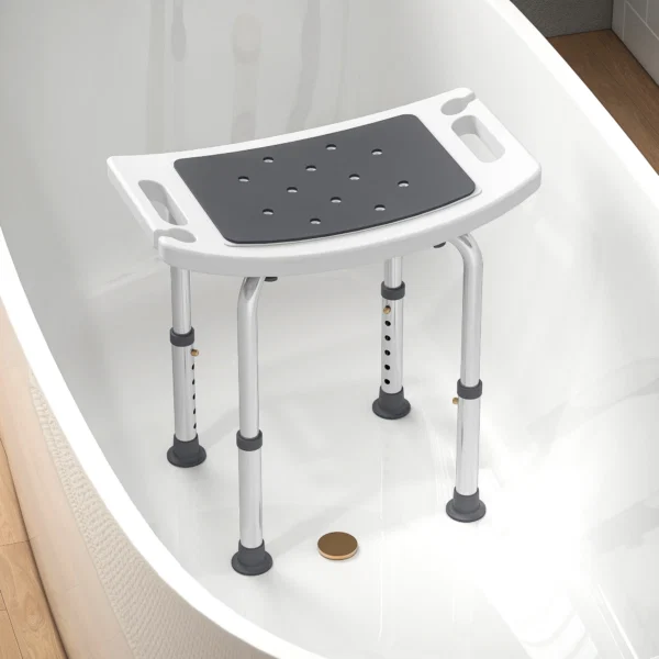 Scaun de Dus din Aluminiu si Plastic Antialunecare, Inaltime Reglabila 6 Niveluri 39-52cm, Gri - imagine 10