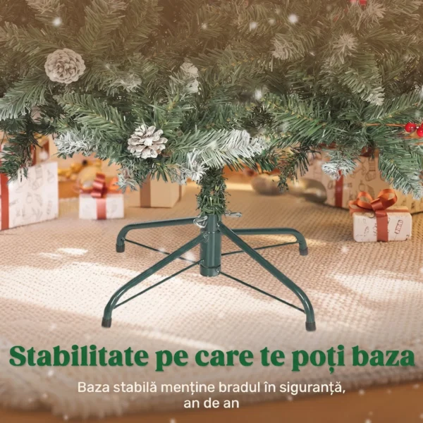 Brad de Craciun Inalt de 210 cm pentru Interior cu 928 de Ramuri, Conuri si Fructe Rosii, Baza din Metal, Verde - imagine 7