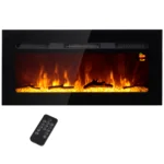 Semineu Electric Cortino, Incastrabil sau de Perete, 91,4 × 45 cm, Flacara in 3 Culori, 5 Niveluri de Luminozitate, Telecomanda, 1800 W, Negru