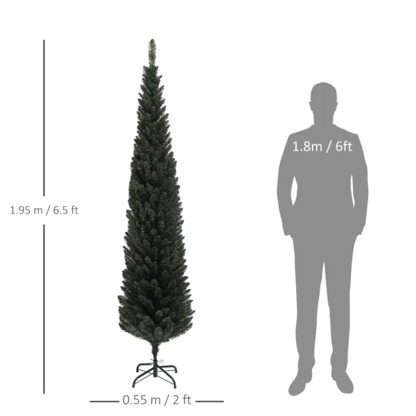 Brad de Craciun Slim, Inalt de 195 cm, Econom de Spatiu, cu 390 de ramuri si Baza din Otel pentru Interior, Verde - imagine 3