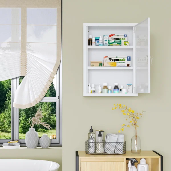 Dulap pentru Medicamente cu 3 Rafturi si Incuietoare cu 2 Chei, din Otel, 40x15x53,5 cm, Alb - imagine 10