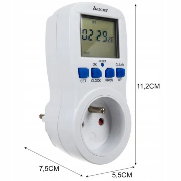 Priza programabila digitala Izoxis, ecran LCD, timer integrat, 3680 W, programare zilnica, Alb