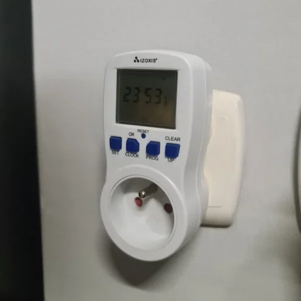 Priza programabila digitala Izoxis, ecran LCD, timer integrat, 3680 W, programare zilnica, Alb
