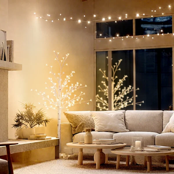 Copac Di Betulla Con 120 Lumini Led Inalt 150cm 3 Niveluri Luminosità Alb - imagine 8