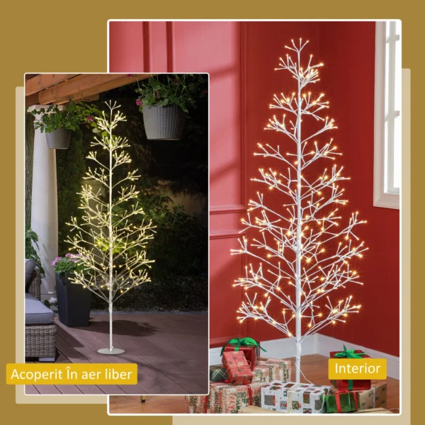 Brad de Craciun artificial cu 384 de lumini LED albe si crengi pliabile, din PP si otel, Ø20x180 cm, alb - imagine 6