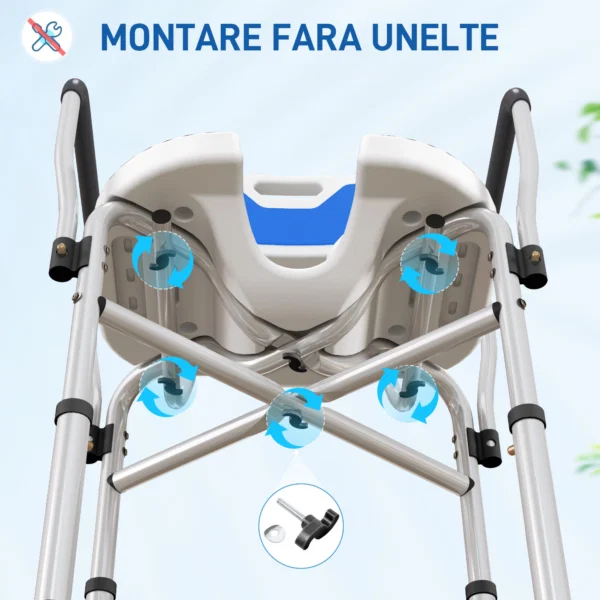 Scaun de Dus cu Sezut Canelat, Inaltime Reglabila si Picioare Antiderapante, Albastru - imagine 9