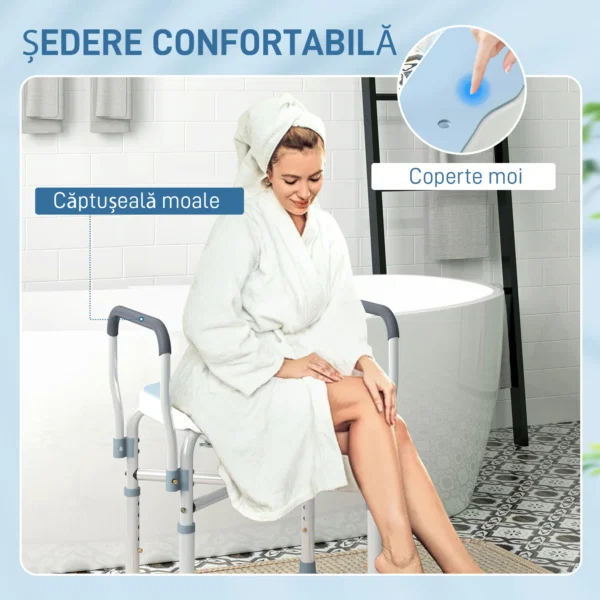 Scaun pentru dus cu sezut canelat si manere, inaltime reglabila si picioare anti-alunecare, albastru - imagine 8