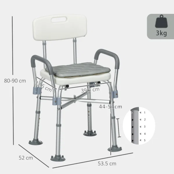 Scaun de dus reglabil pe inaltime, cu brate si perna detasabila, 53.5x52x80-90 cm, alb - imagine 3