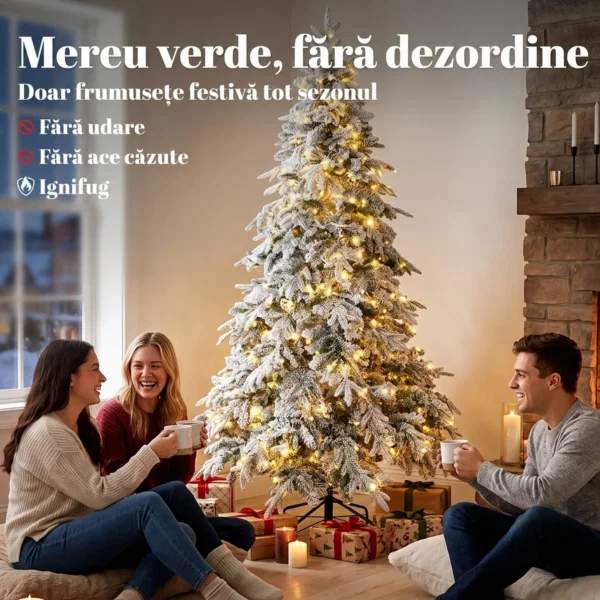 Brad de Craciun Inzapezit 210 cm cu 450 de Lumini LED Alb Cald, Timer, Telecomanda, 8 Modalitati, 1080 de Ramuri Ignifuge - imagine 4