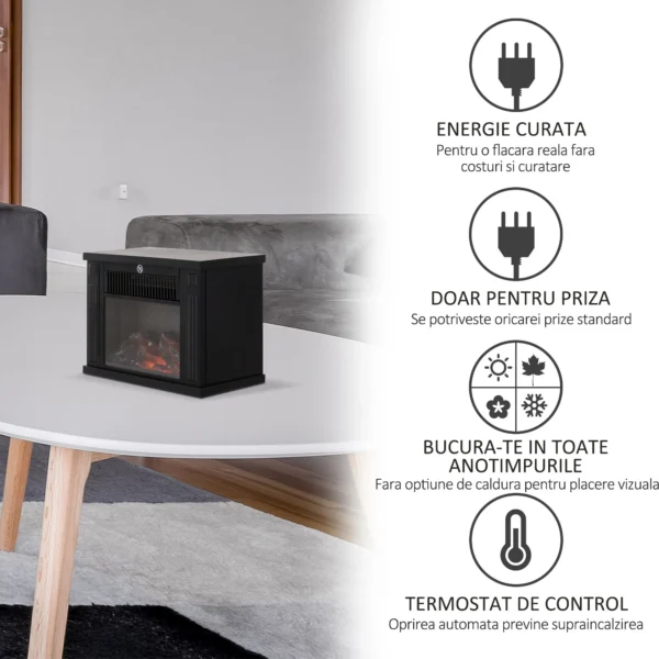 Semineu Electric Tivoli, De Podea sau Incastrabil, 34 × 25 cm, 2 Trepte de Incalzire, Negru - imagine 8