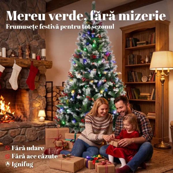 Brad de Craciun Nins 180 cm, 250 LED-uri Bicolore, Telecomanda, 11 Moduri, 840 Ramuri, Conuri, Bobite Rosii - imagine 4