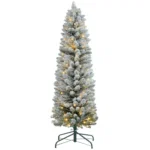 Brad de Craciun inzapezit cu 263 de crengi si lumini LED albe, din plastic si metal, Ø45x150 cm, verde