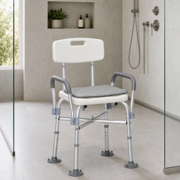 Scaun de dus reglabil pe inaltime, cu brate si perna detasabila, 53.5x52x80-90 cm, alb - imagine 8