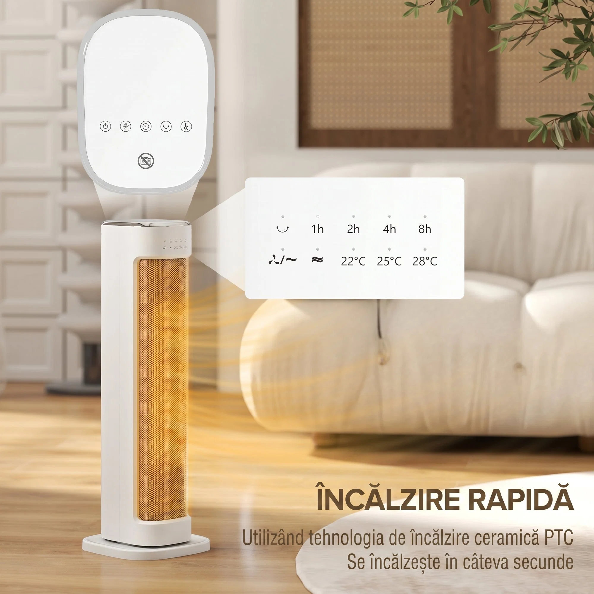Radiator Ceramic 2000W cu 3 Temperaturi Reglabile, Timer 15 Ore, Telecomanda, Alb 3 Radiator ceramic cu telecomanda si reglaje de temperatura si temporizator