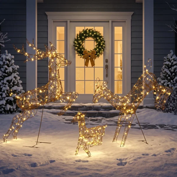 Set 3 reni luminosi de Craciun pentru exterior, 120 cm, 200 LED-uri alb cald, 8 moduri de iluminare, timer, maro - imagine 10