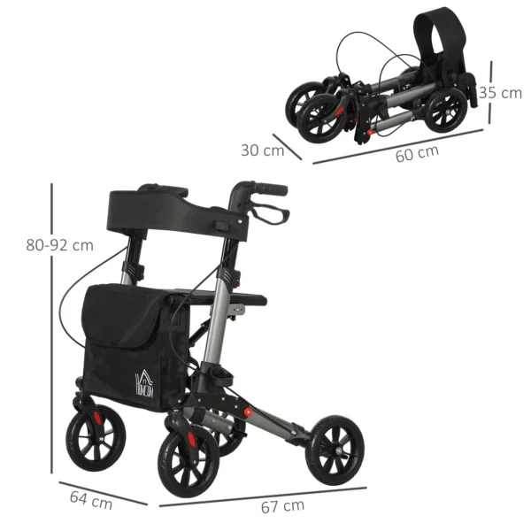 Cadru de mers pliabil din aluminiu, reglabil pe inaltime, cu geanta, 64x67x80-92 cm, negru si argintiu - imagine 3
