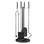 Set de Accesorii pentru Semineu, 5 Piese, Perie, Lopata, Clesti, Fier de Impins si Suport, Metal, Negru
